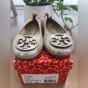 Tory Burch Reva Vintage Metallic Ballet Flats 8.5